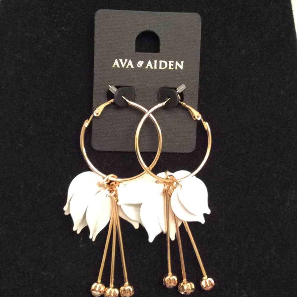 Winter White Petal, Crystal Drop Earrings